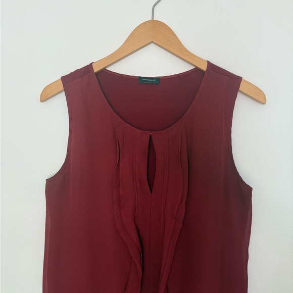 Ann Taylor Brick Red Keyhole Ruffle Blouse - Picture 3 of 8